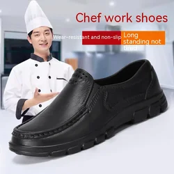 Black men's shoes Autumn waterproof, oil-proof and non-slip small leather shoes kitchen work men's cook leisure driving shoes