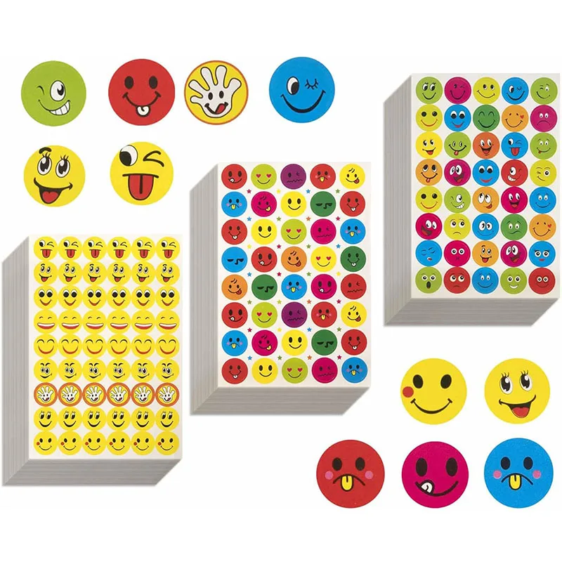 10/30Sheets Happy Smile Face Stickers Dot Heart Star Letter Number Behavior Chart Decal School Kindergarten Kids Reward Stickers