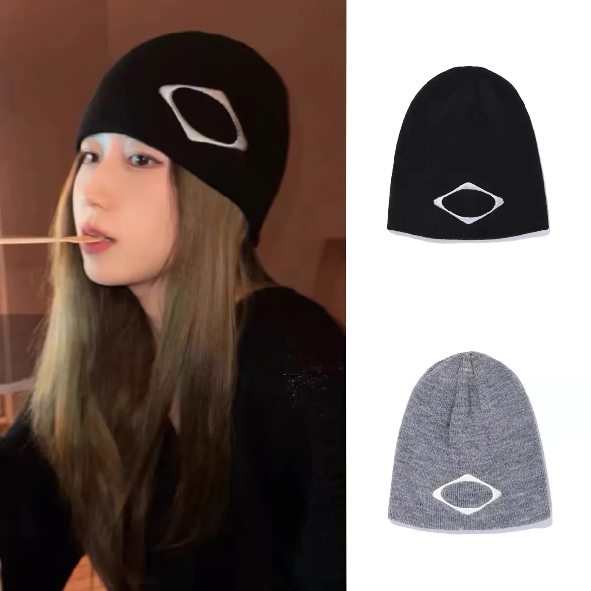 

Уникальная вязаная шапка с ромбовидным узором, теплая шерстяная кепка для молодежи, повседневная, весна-осень-зима, без бренда