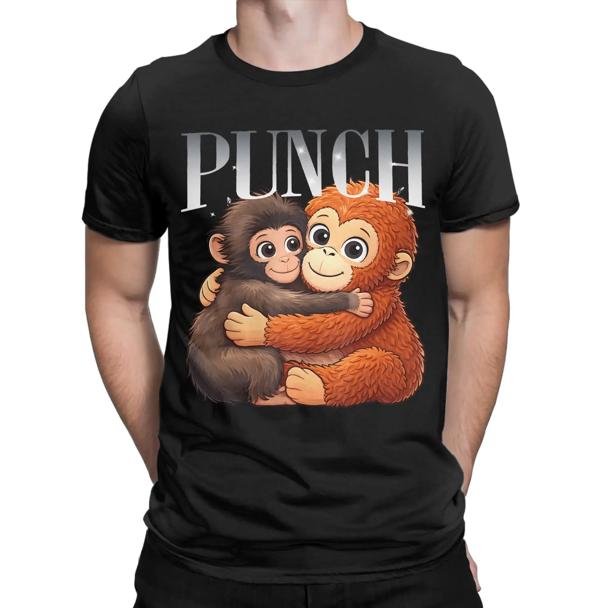 Novelty Punch Monkey T-Shirt Men Women Oversized Round Collar Cotton T Shirts Short Sleeve Tees Printed Streetwear Top Clothing