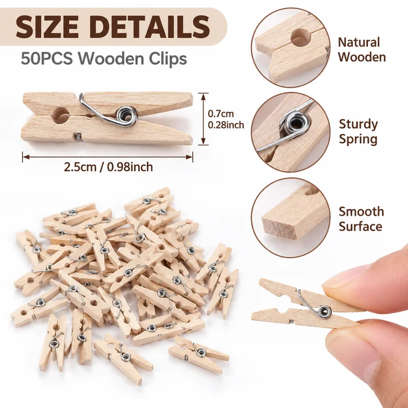 50pcs Natural Wooden Clothespin Photo Paper Peg Clips DIY Arts Crafts for Picture Memo Wedding Party Home Decoration Supplies