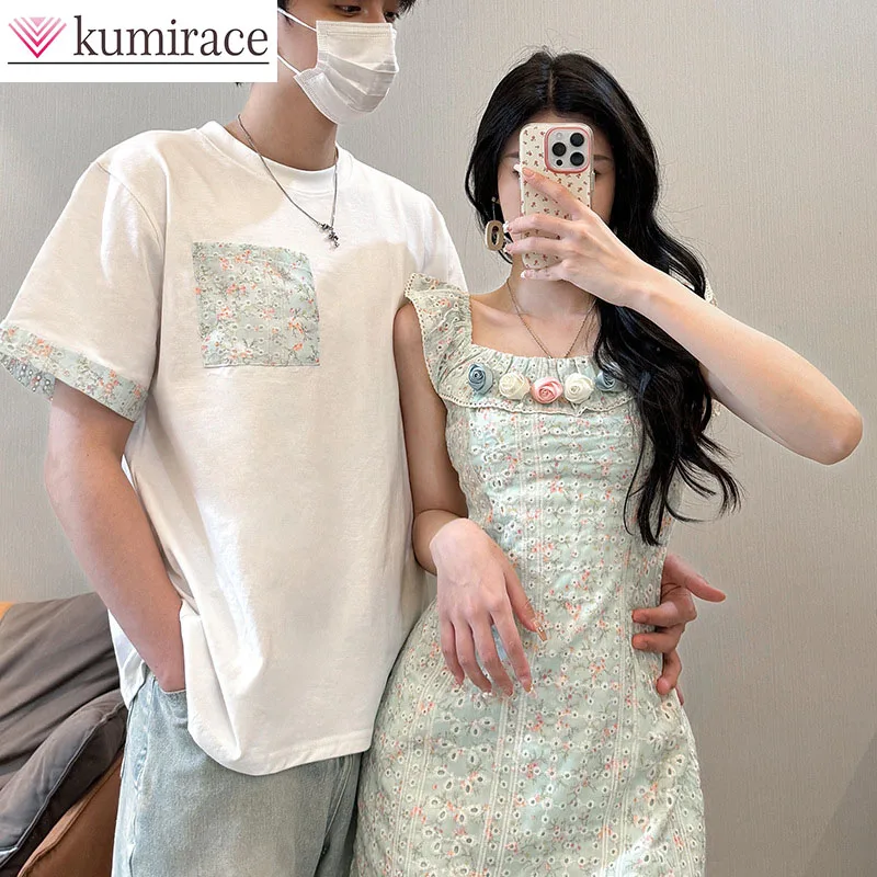 

2026 Couple's Summer Niche Design Korean Version Short Sleeved T-shirt Women's Dress French Style Party Dresses Short Dresses