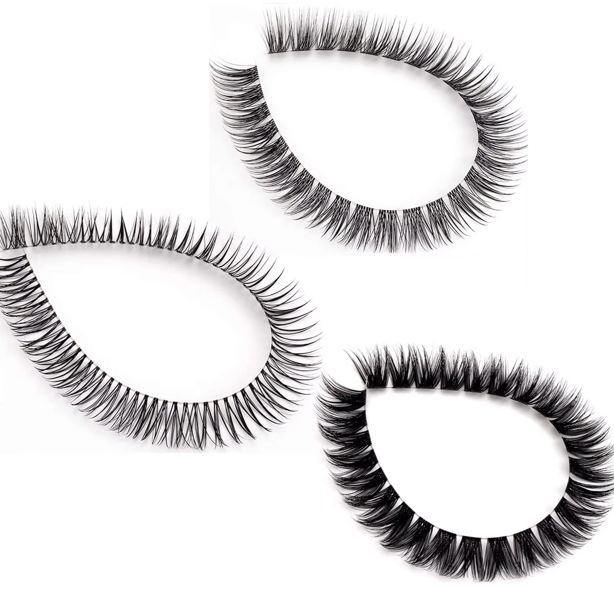 HBZGTLAD Clusters Transparent Stem Extension Segmented Strip Lashes Dramatic Lash Bundles Soft Ribbon False Eyelashes Makeup