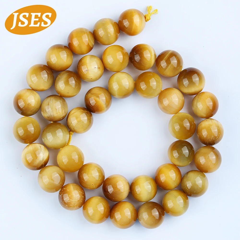 Natural Stone Golden Tiger Eye Round Loose Spacer Beads 15 Inch Strand 4 6 8 10 12 MM for Jewelry Making DIY Bracelet Accessory