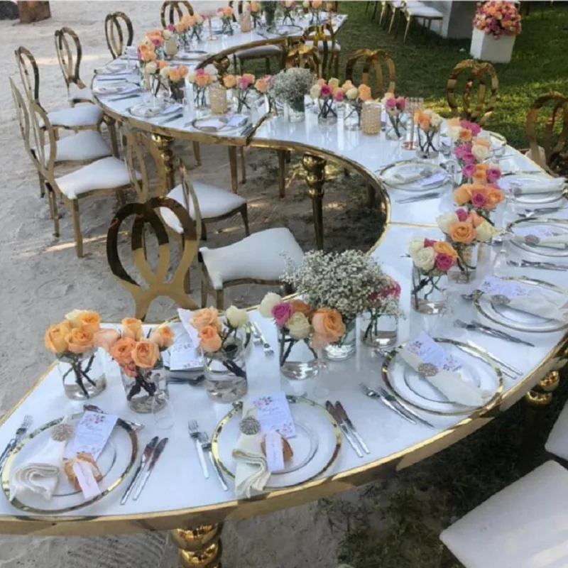 YJQ S-shaped table half-moon oversized round outdoor banquet splicing stainless steel dessert wedding table