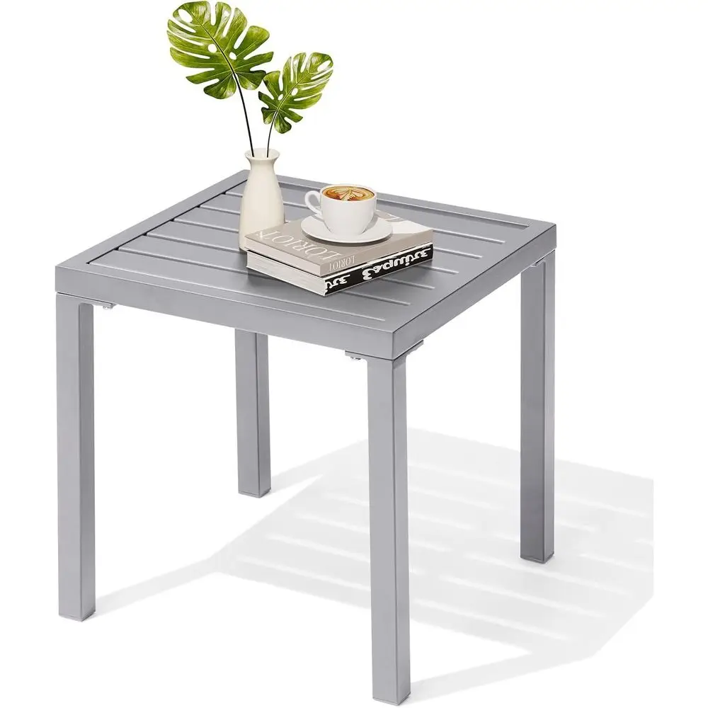 

Compact Light Gray Metal Outdoor Side Table - Easy Assembly, Weatherproof for Patio, Pool, or Balcony Use