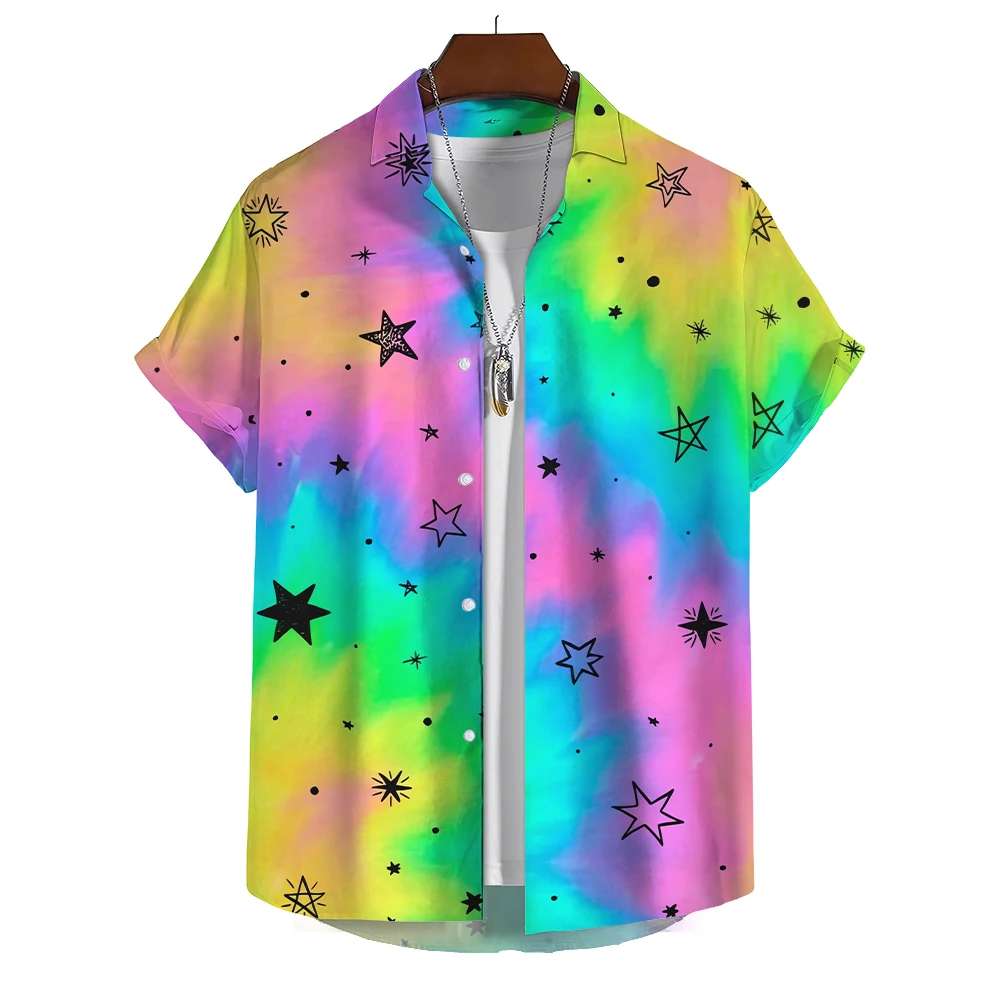 Hawaiiaans Shirt Heren Korte Mouwen Zomer Strand Stijl Shirt Casual En Comfortabele Kleding 3d Geprint Regenboog Patroon Kleding