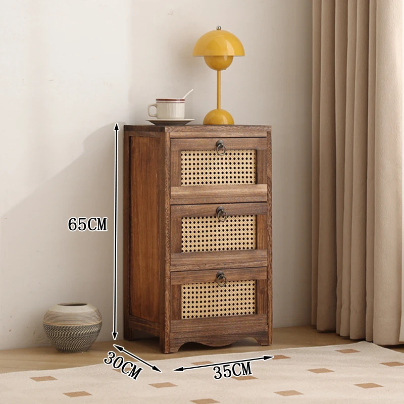 Woven Rattan Nightstand: Nordic Style Side Table, Multi-Level Organizer Stand