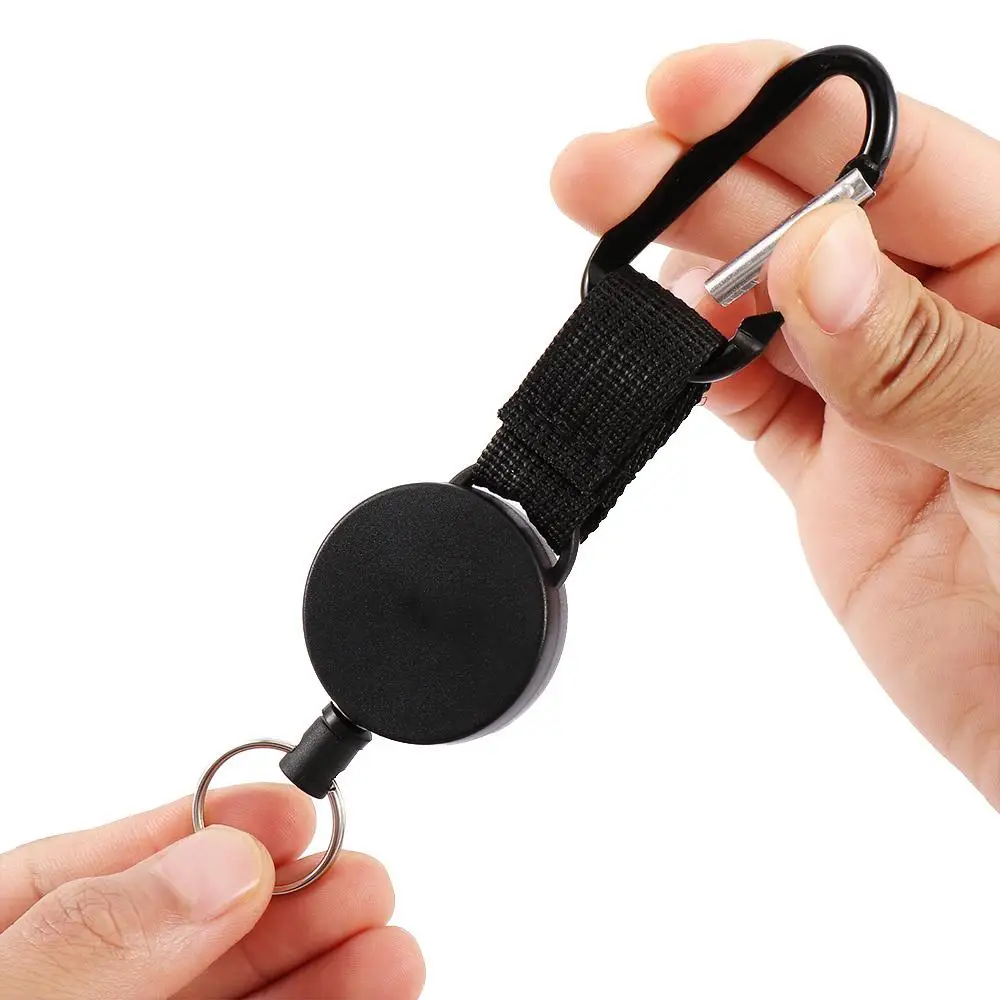 Plastic Retractable Pull with Badge Holder easy pull buckle Extends To 60cm high elastic tension Key Ring Carabiner nylon rope