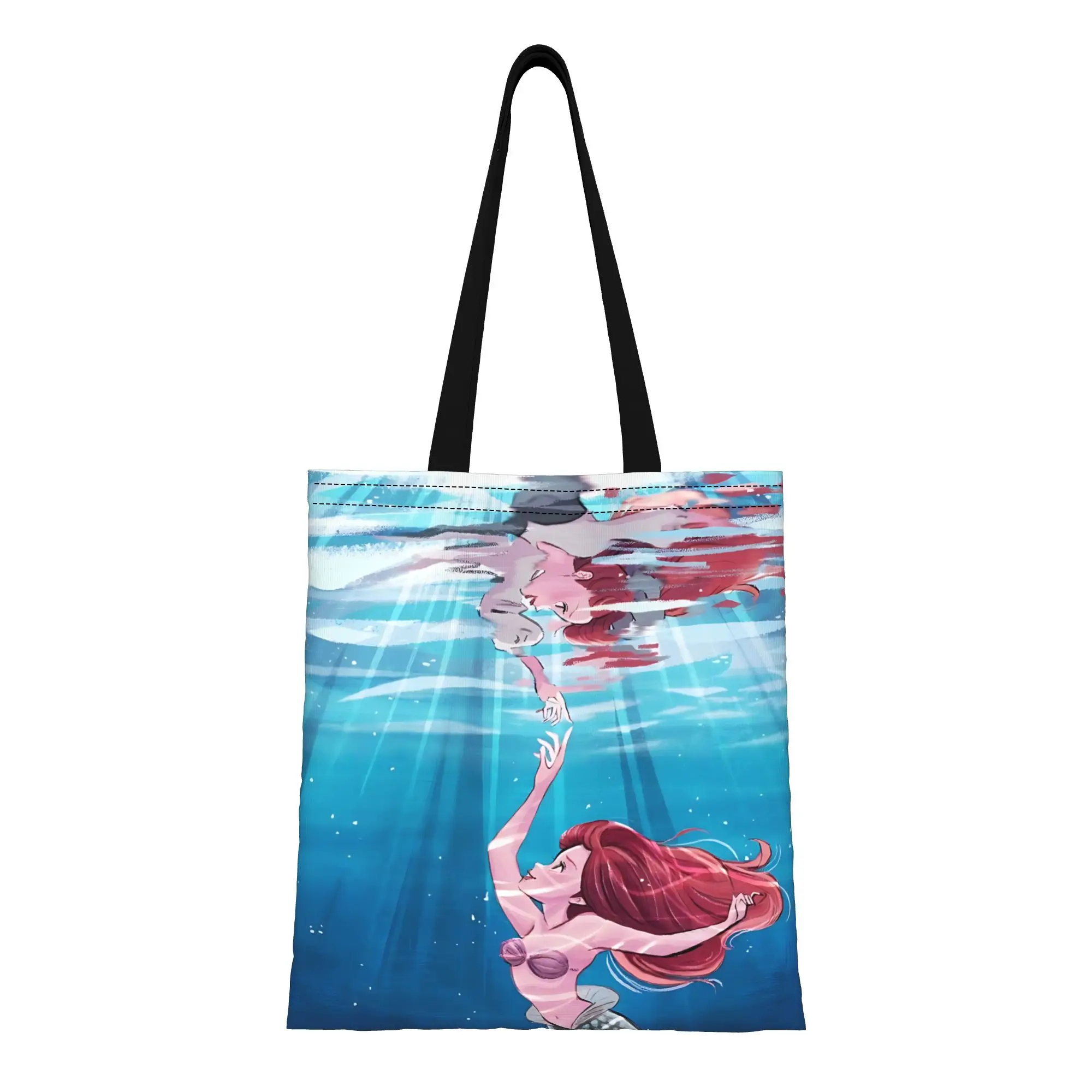 

1 шт., большая вместительная холщовая сумка-тоут с изображением принцессы Русалочки из мультфильма Дисней, складная, с шикарным узором, подарки на первый день учебы в школе