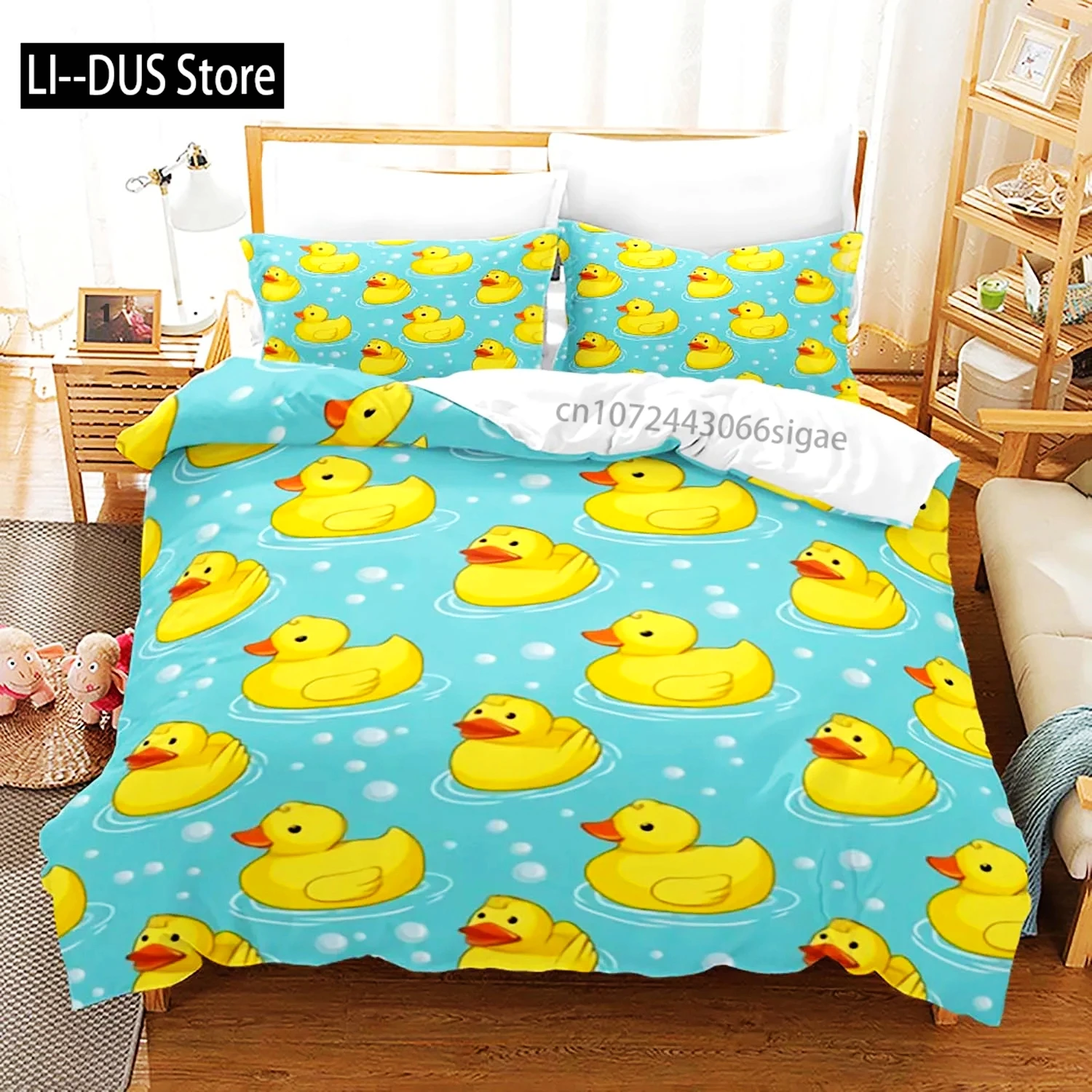 بطة صفراء ثلاثية الأبعاد طباعة طقم سرير واحد التوأم كامل الملكة الملك الحجم طقم سرير الكبار طفل غرفة نوم مجموعات غطاء لحاف مع المخدة