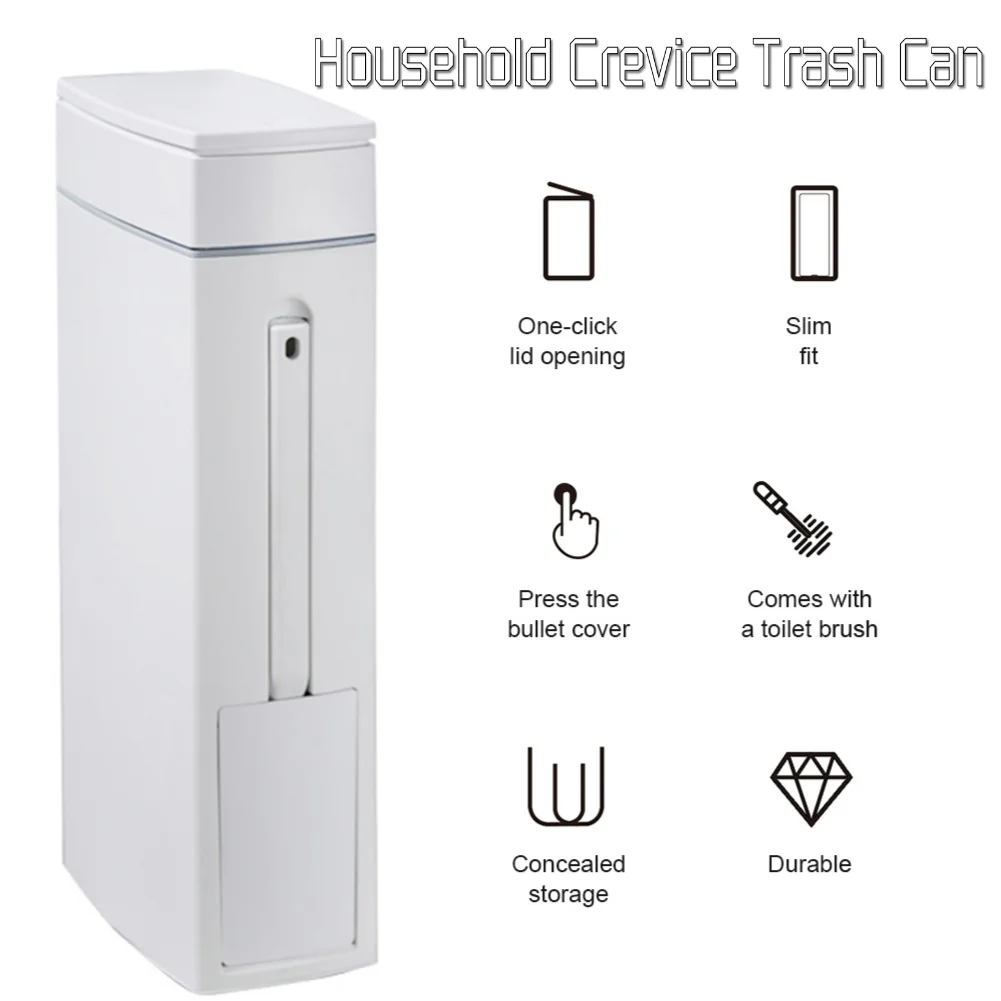 

Household Crevice Waste Bin With Toilet Brush Bathroom Press Magnetic Narrow Trash Can Space Saving Litter Bin Garbage Container