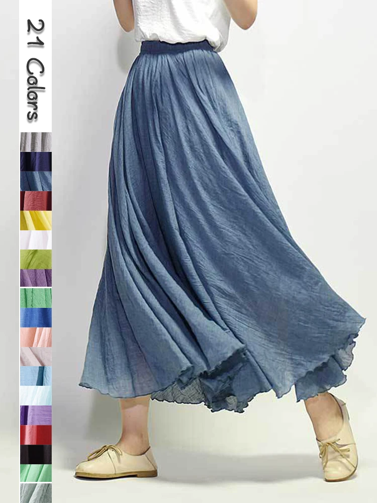 

Повседневная Женская юбка-трапеция в стиле бохо, длинная Плиссированная Юбка из хлопка и льна с завышенной талией, Y2K, элегантная женская юбка макси для свиданий, уличная одежда