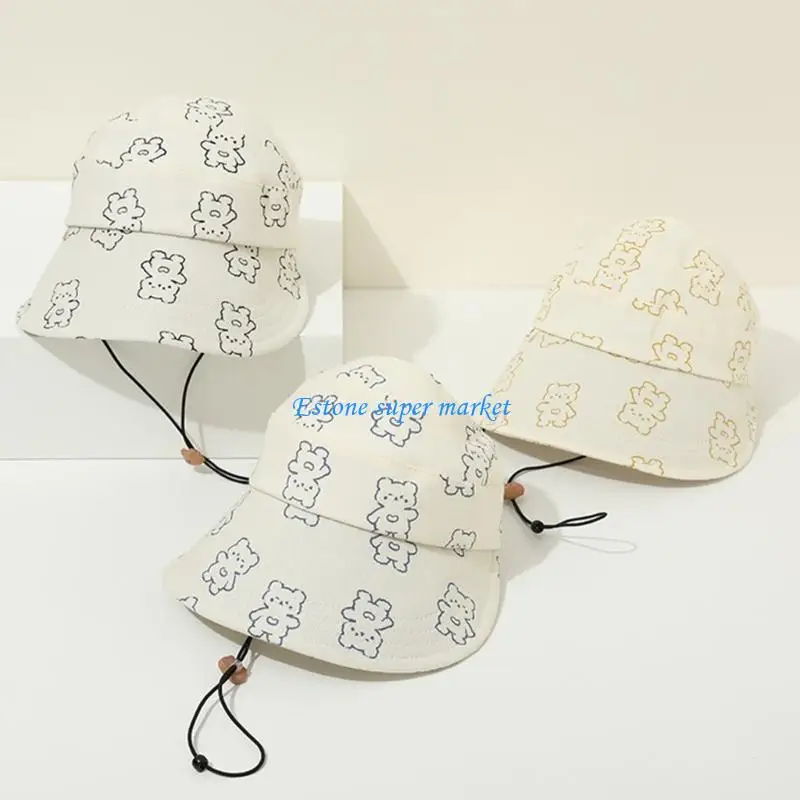 090B Bear Travel Beach Caps Baby Girls Sunhat Empty Top Fisherman Caps for Kids