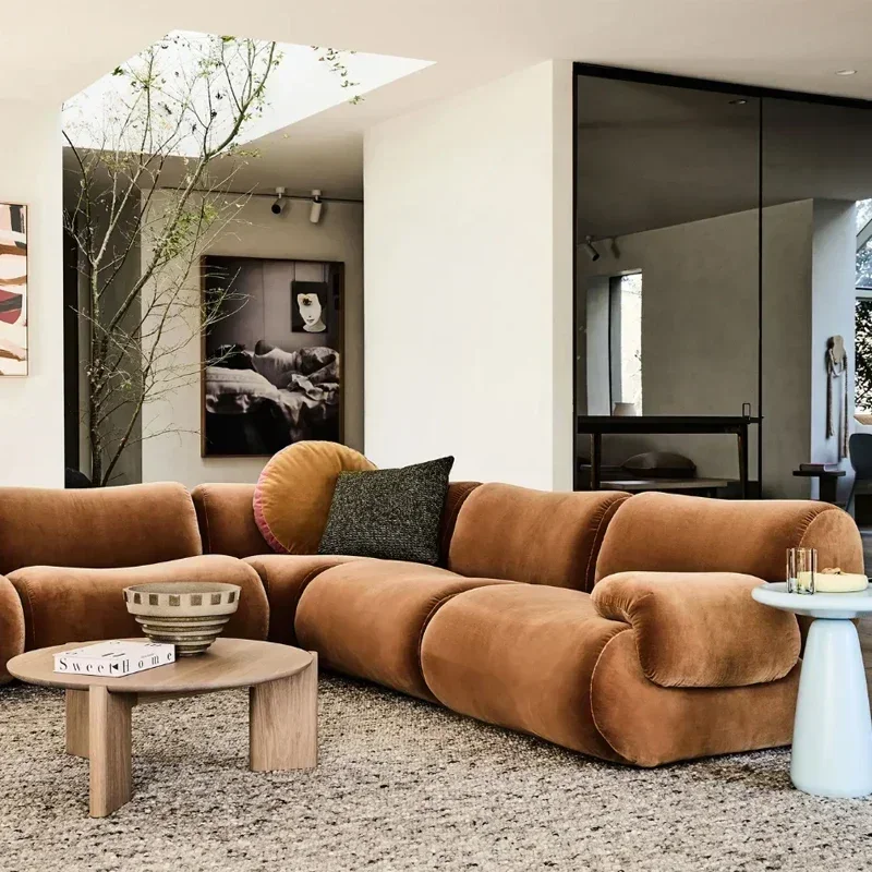 

Elegant Large Living Room Sofas European Brown Double Puffs Compressed Sofas Recliner Nordic Designer Muebles Unique Furniture