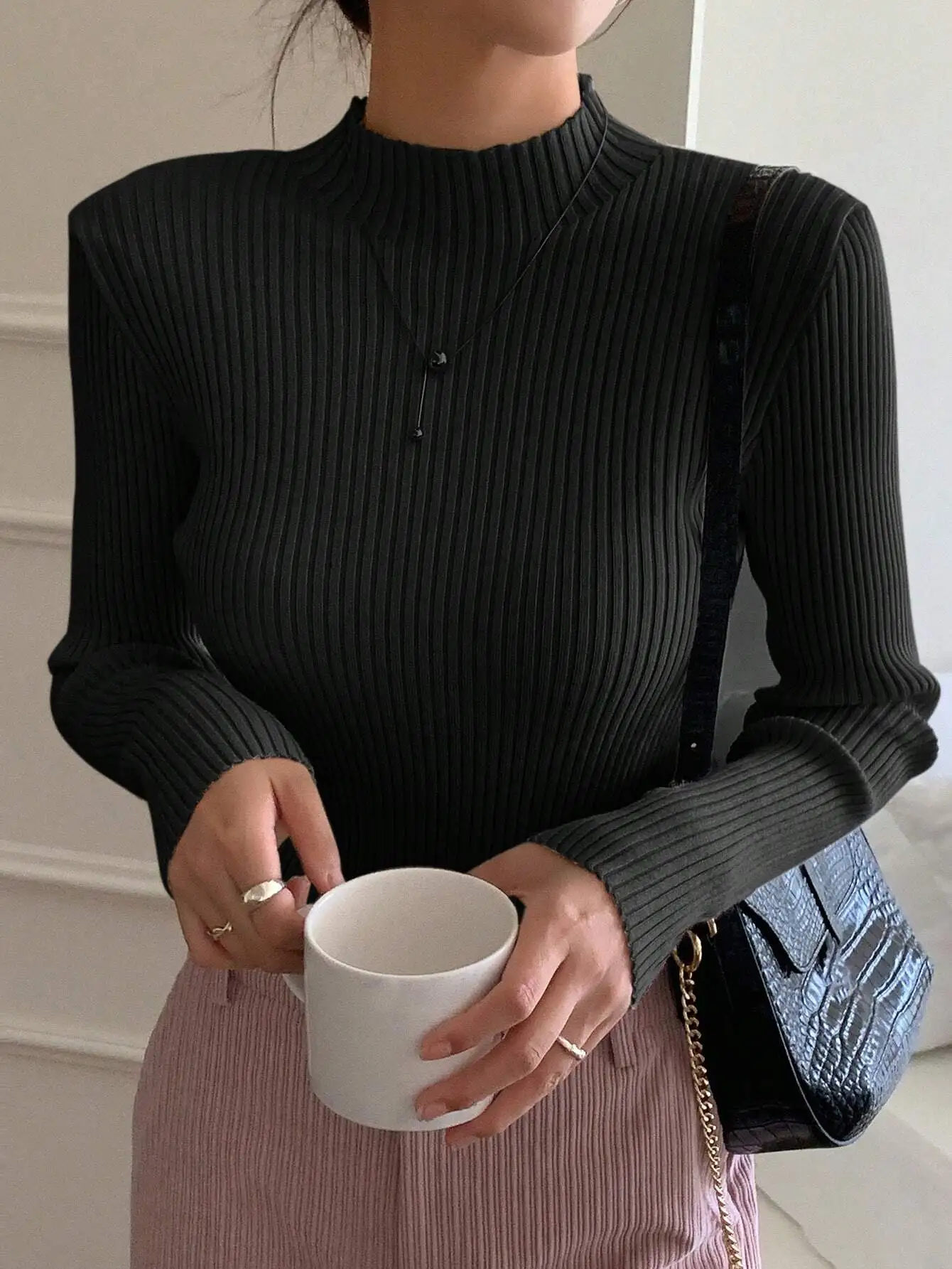 

Women's Ribbed Half Turtleneck Slim Fit Long Sleeve Sweater for Fall Business Casual Wear
