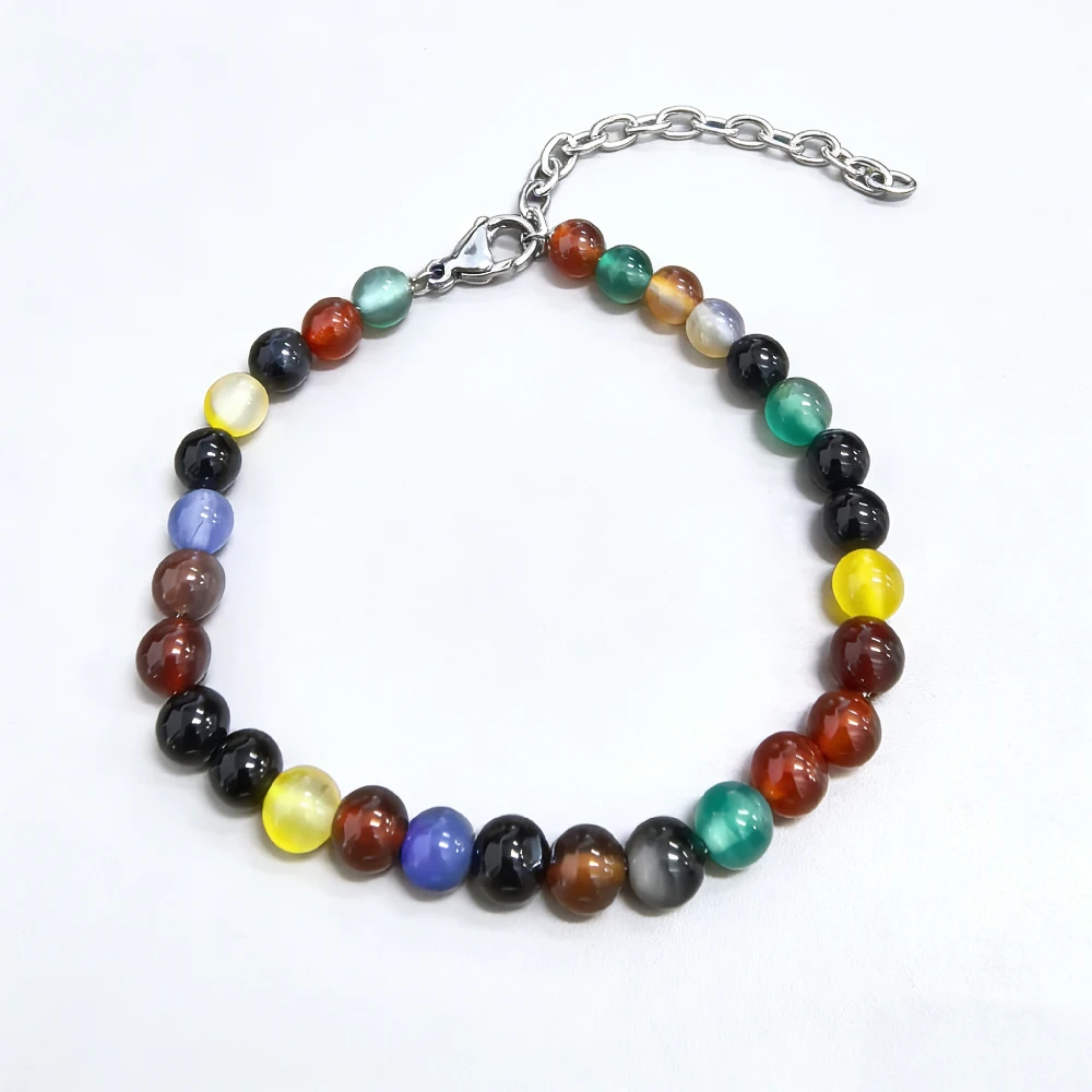 Ins style rainbow bead stainless steel bracelet, hip-hop style, personalized color collision bead, niche design, artistic style