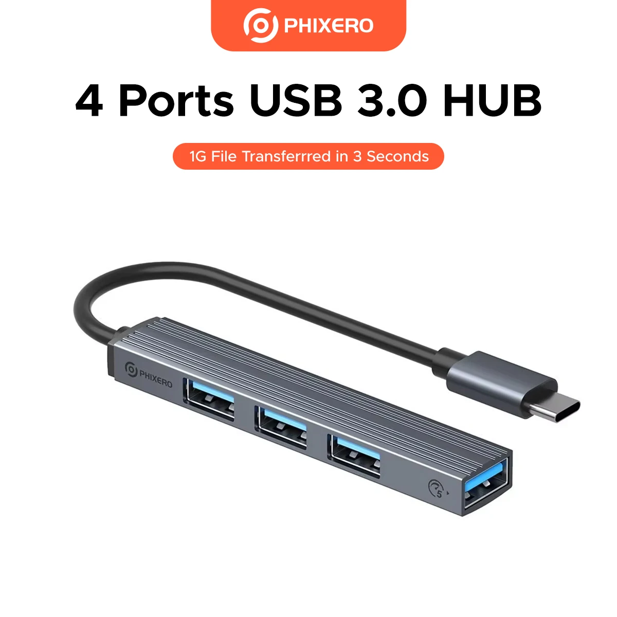 PHIXERO 4 Port HUB USB C USB A Hub 5Gbps USB 3.0 for Macbook PC Computer Accessories