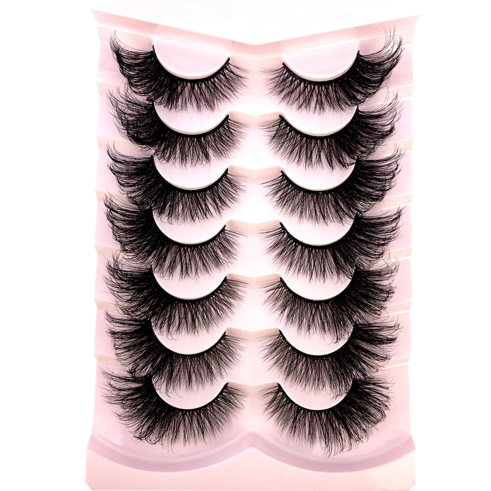 Cat Eye Lashes 7 Pairs Natural Fluffy Messy False Eyelashes Dramatic Tapered Foxy Faux Mink Lashes Wholesale Faux Cils Makeup