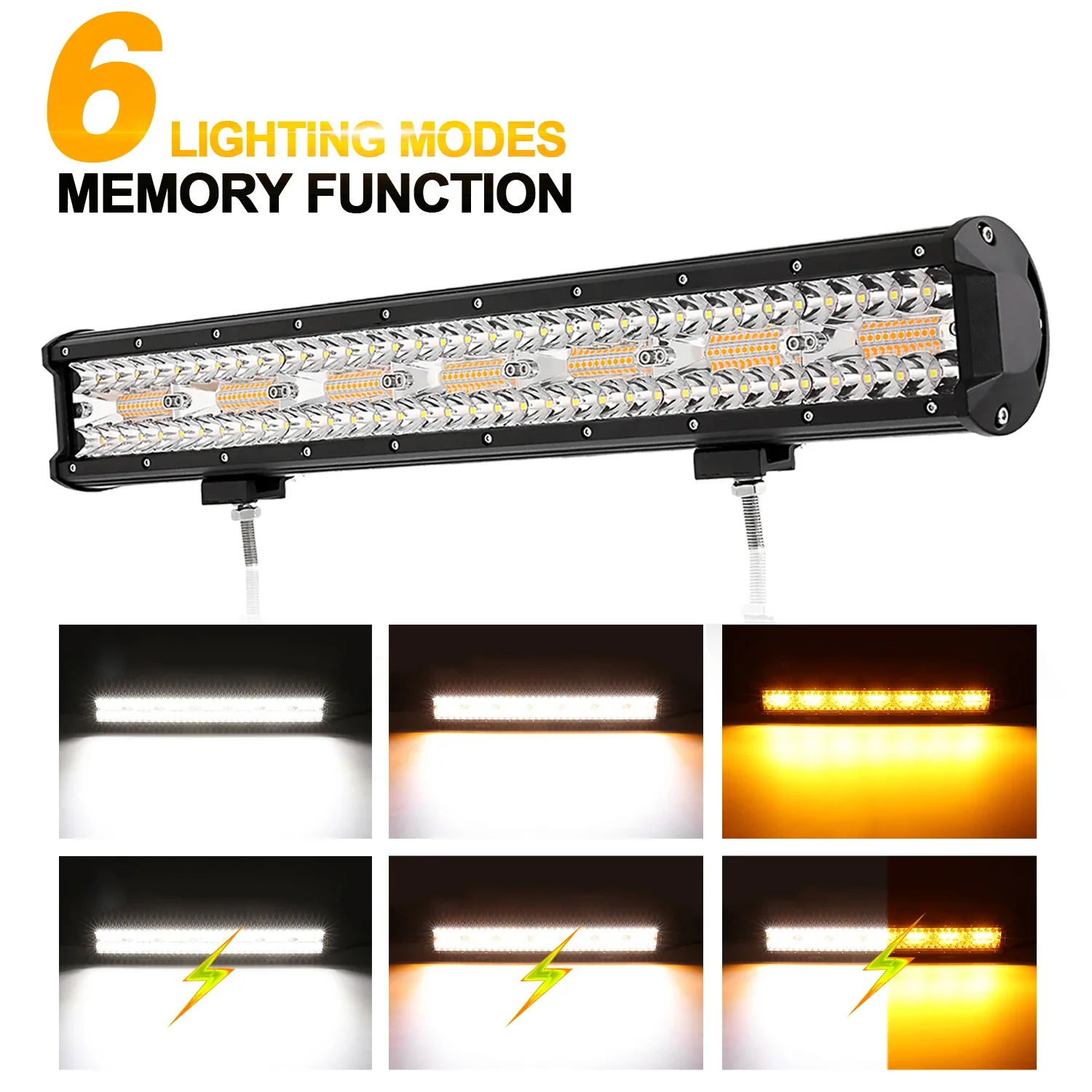 

AUXBEAM 12inch / 20inch LED Work Light Bar 6 Modes Amber White LED Light Pods Memory Function Off Road Truck Fog Driving Light