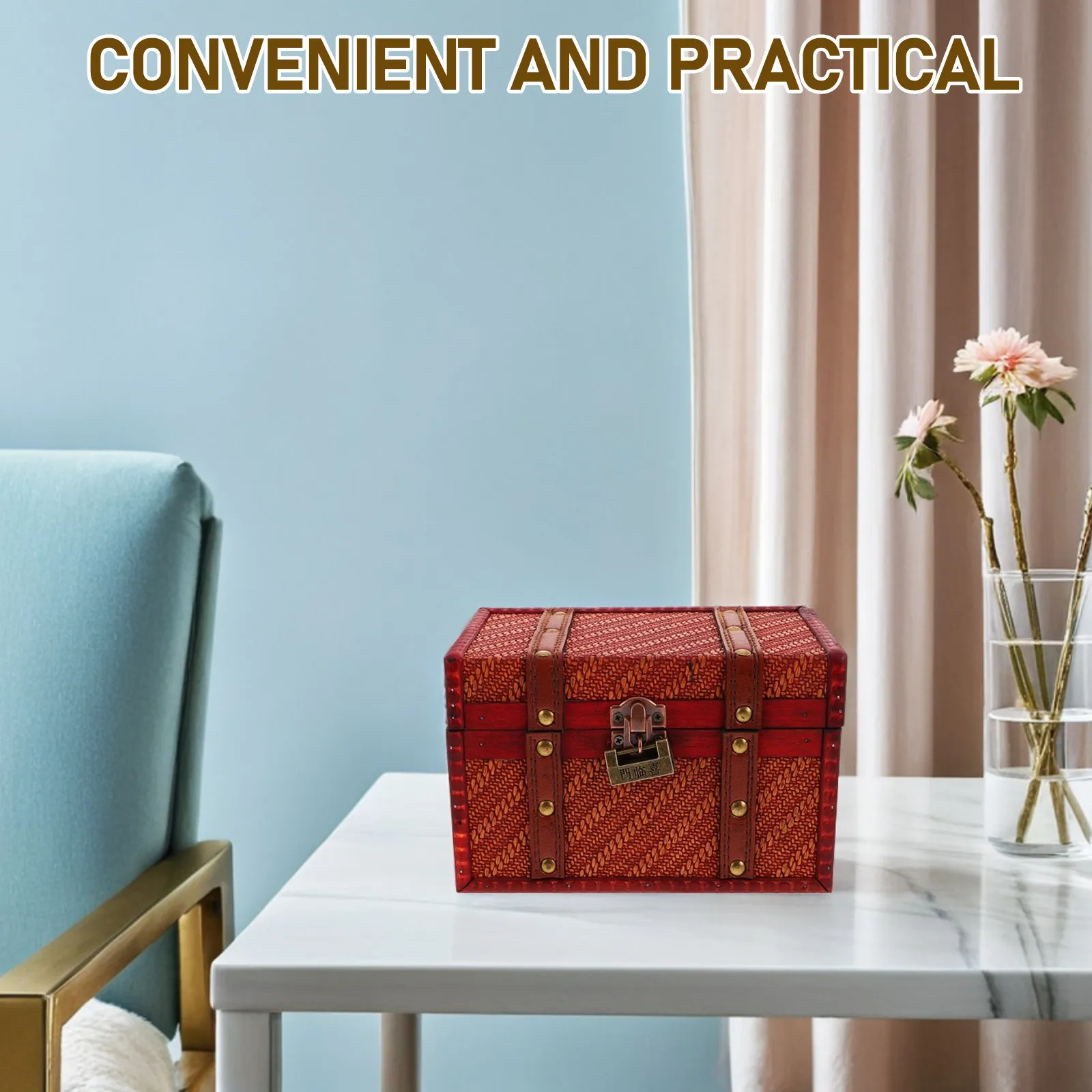 Woven Texture Vintage Wooden Jewelry Box Decorative Treasure Chest Trinket Holder Organizer Desktop Storage Keepake Case