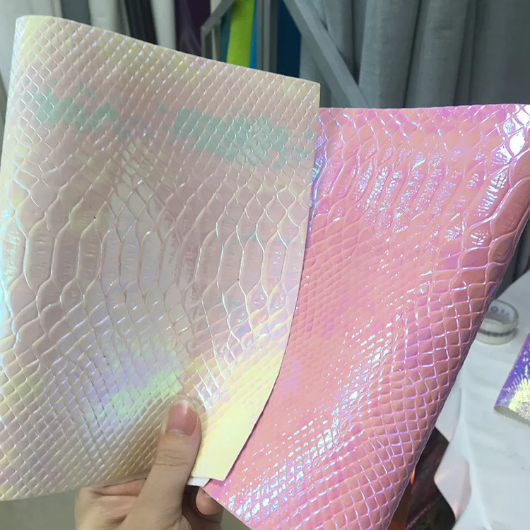 Crocodile Skin Texture Embossed Holographic Faux Leather Fabric Sheet for Making Shoe/Bag/Decoration/DIY Accessories 30*135CM