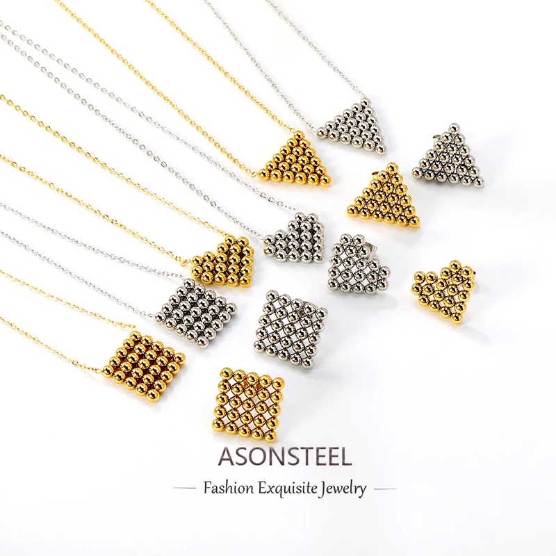 ASONSTEEL Hohe Qualität Edelstahl Herz Perlen Anhänger Halskette Stud Ohrringe Für Frauen Zarte Gold Farbe Wasserdicht Geschenk