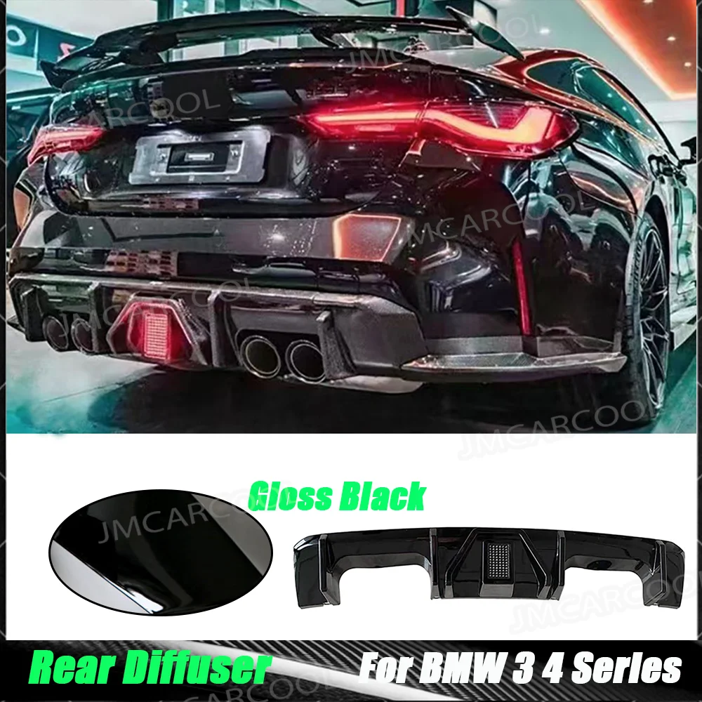 

Задний диффузор из сухого углеродного волокна, спойлер со светодиодной подсветкой, обвесы для BMW 3 4 серии G80 M3 G82 G83 M4 2021 + защита бампера