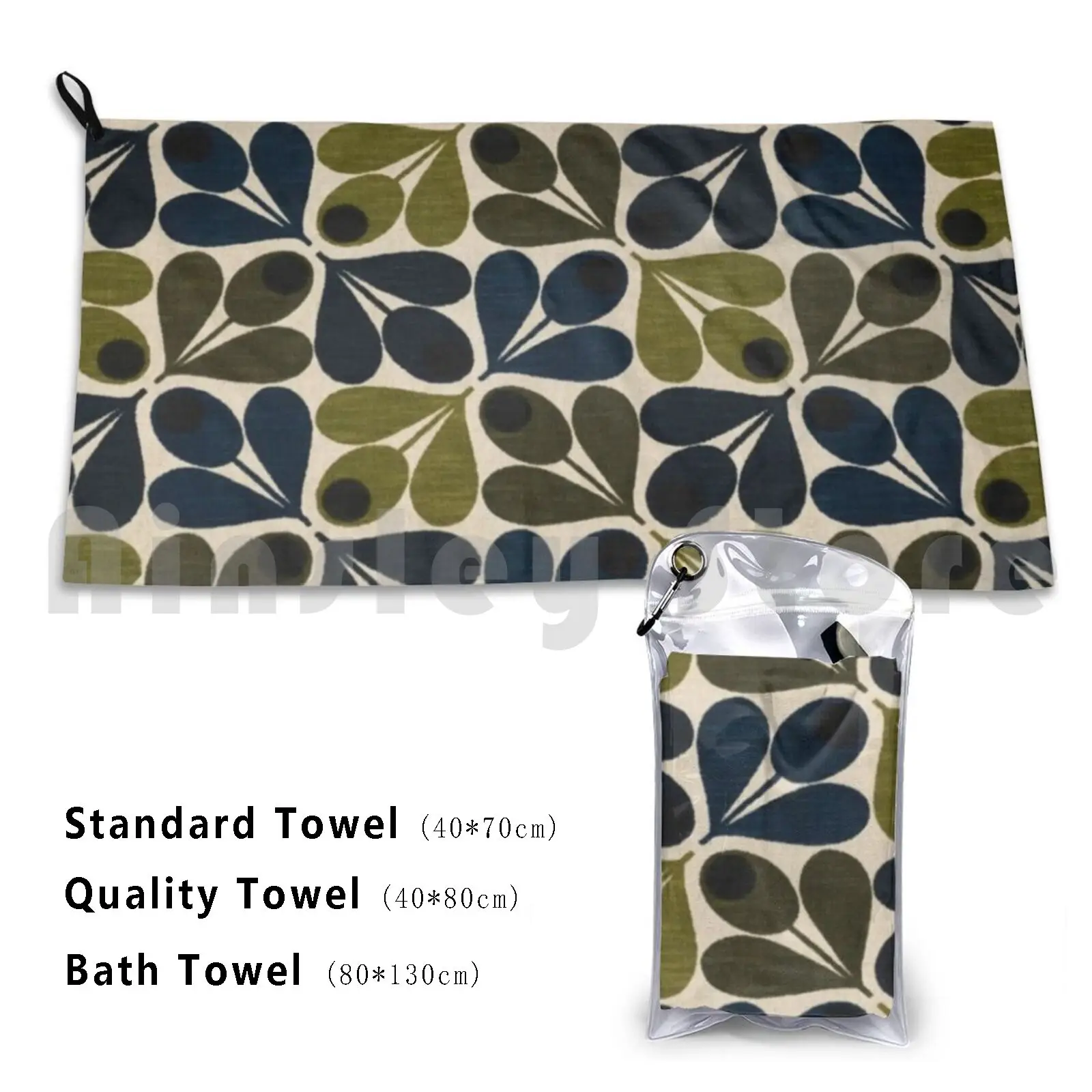 Orla Kiely Diseño Toalla de baño Cojín de playa Marimeko Marfil Hygge Fondo azul danés 1970 1960s 1960 Textura
