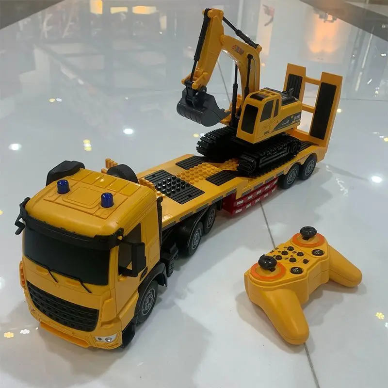 

2In1 RC Truck 11CH Remote Control Trailer Flat Crane Truck Excavator Engineering Transport Vehicle Model Kid Construction Gifts