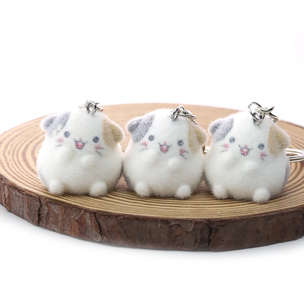 

20pcs Flocking Resin Cat Keychains Cute Animal Pendants for DIY Handmade Mobile Phone Charms Car Ornaments Crafts Wholesale