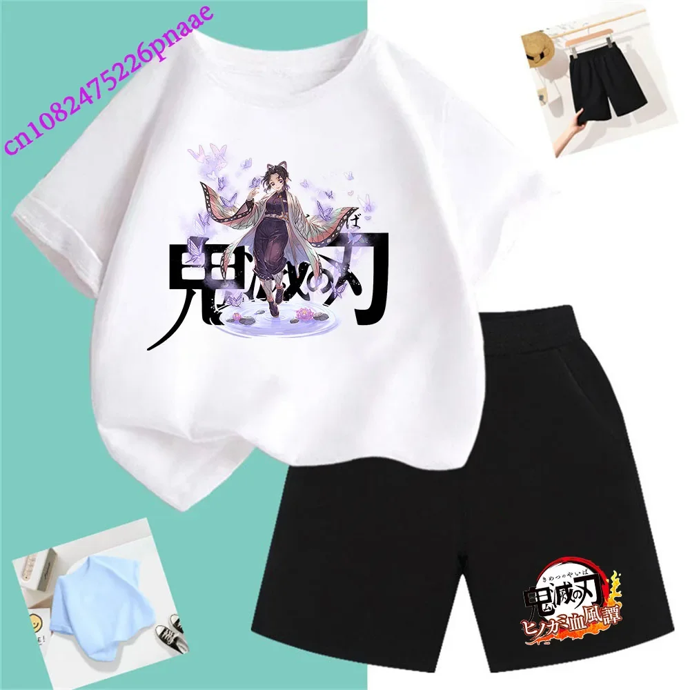 Demon Slayer t shirt Fashion Summerdress2024 Short Kid Short T-shirt Baby Tee Sets Fashion Casual O-neck Breathable KawaiiShorts