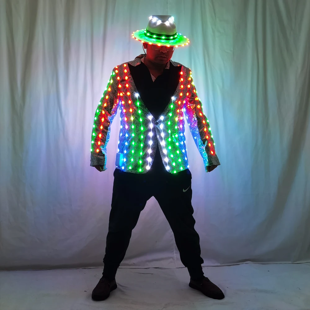 Full Color LED Sequins Fashion Lighting Fashion Senior Host Dress Dance Best Man Banquet Slim Suit Jacket