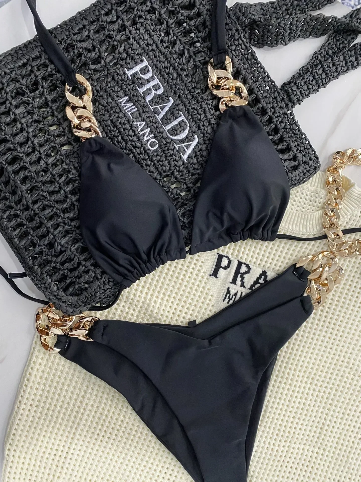 2025 New Sexy Push Up Bikini Micro Chain Summer Soft Fabric Entry Luxury Swimsuit Women Two Pieces Set Strój kąpielowy plażowy