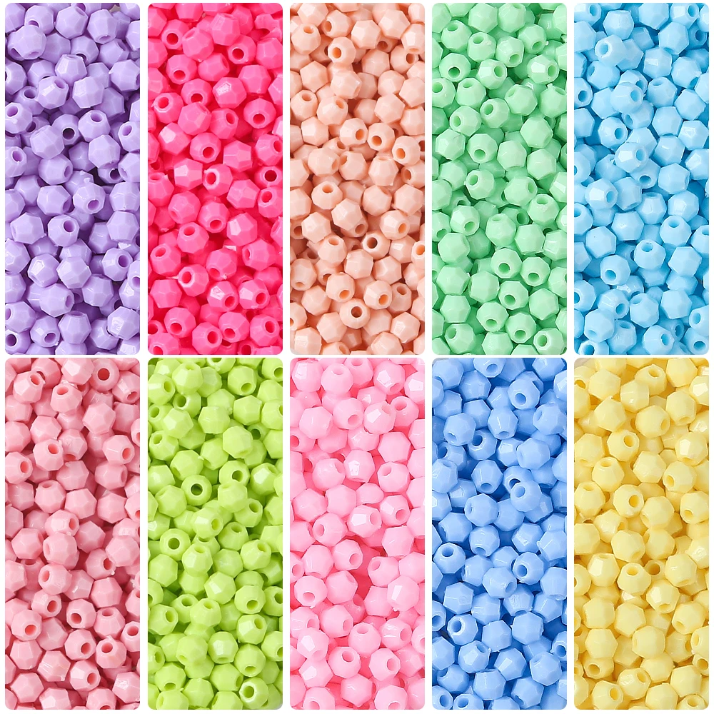 200Pcs 4mm Mixed Color Acrylic Beads Round Rhomboid Loose Spacer Seed Beads for Making DIY Jewelry Bracelet Necklace Accessories