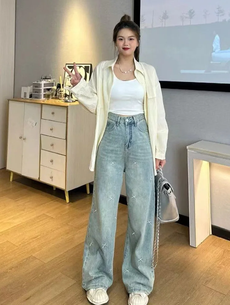 

Женские джинсы 2024, брюки Y2K, мешковатые, с рюшами, плиссированные, с драпировкой, с разрезом, асимметричными деталями, сбоку, женская джинсовая мода