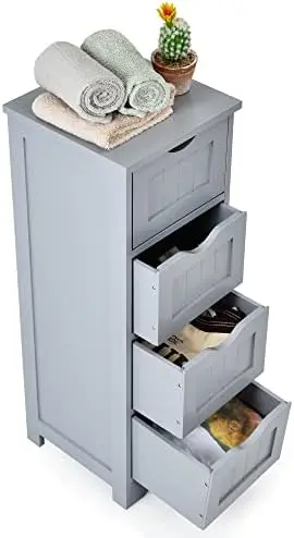 

Bathroom Floor Cabinet with 4 Drawers, Bathroom Cabinet with Anti-toppling Device, Multifunctional Cabinet for Bathroom, Living