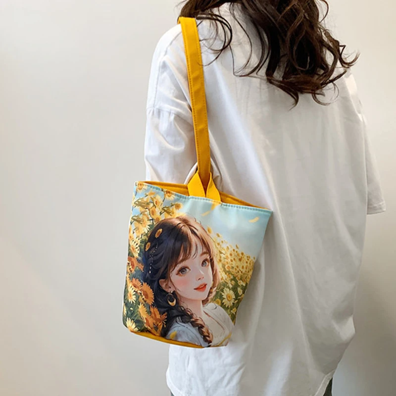 Borsa alla moda e leggera secchio di tela bella borsa da ragazza carina borsa Bento tenuta in mano