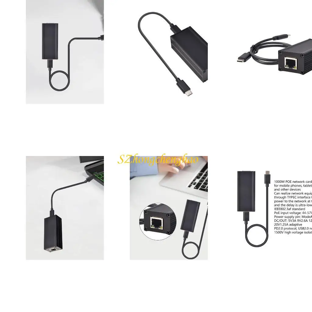 

Gigabit PoE to USB C Converter for Smartphone Tablet USB C to Ethernet Adapter 601D