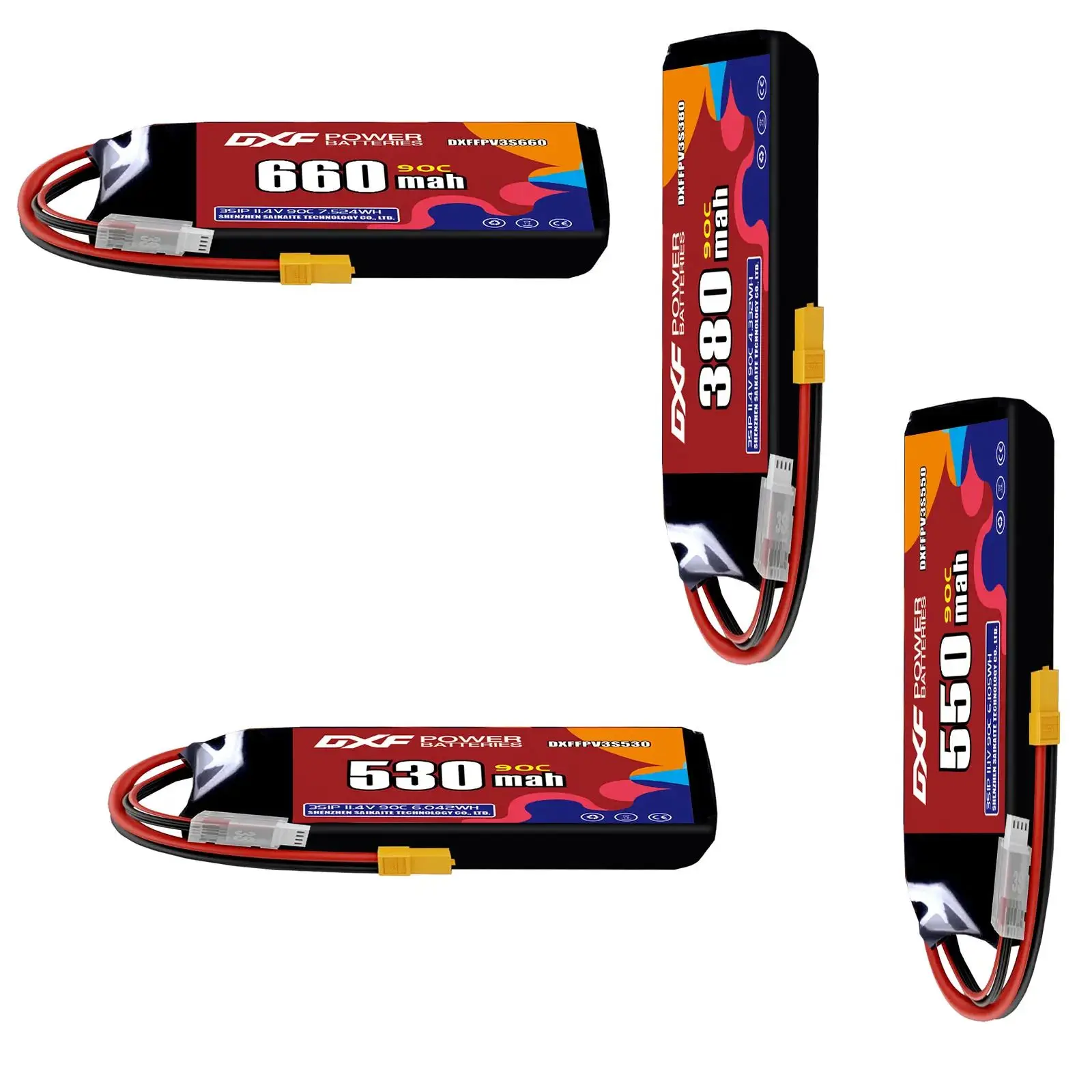 

DXF Battery 11.4V 3S Lipo 380mAh 530mAh 550mAh 660mAh 90C with XT30 XT60 JST Plug For Quadcopter Helicopter Drone Airplane FPV