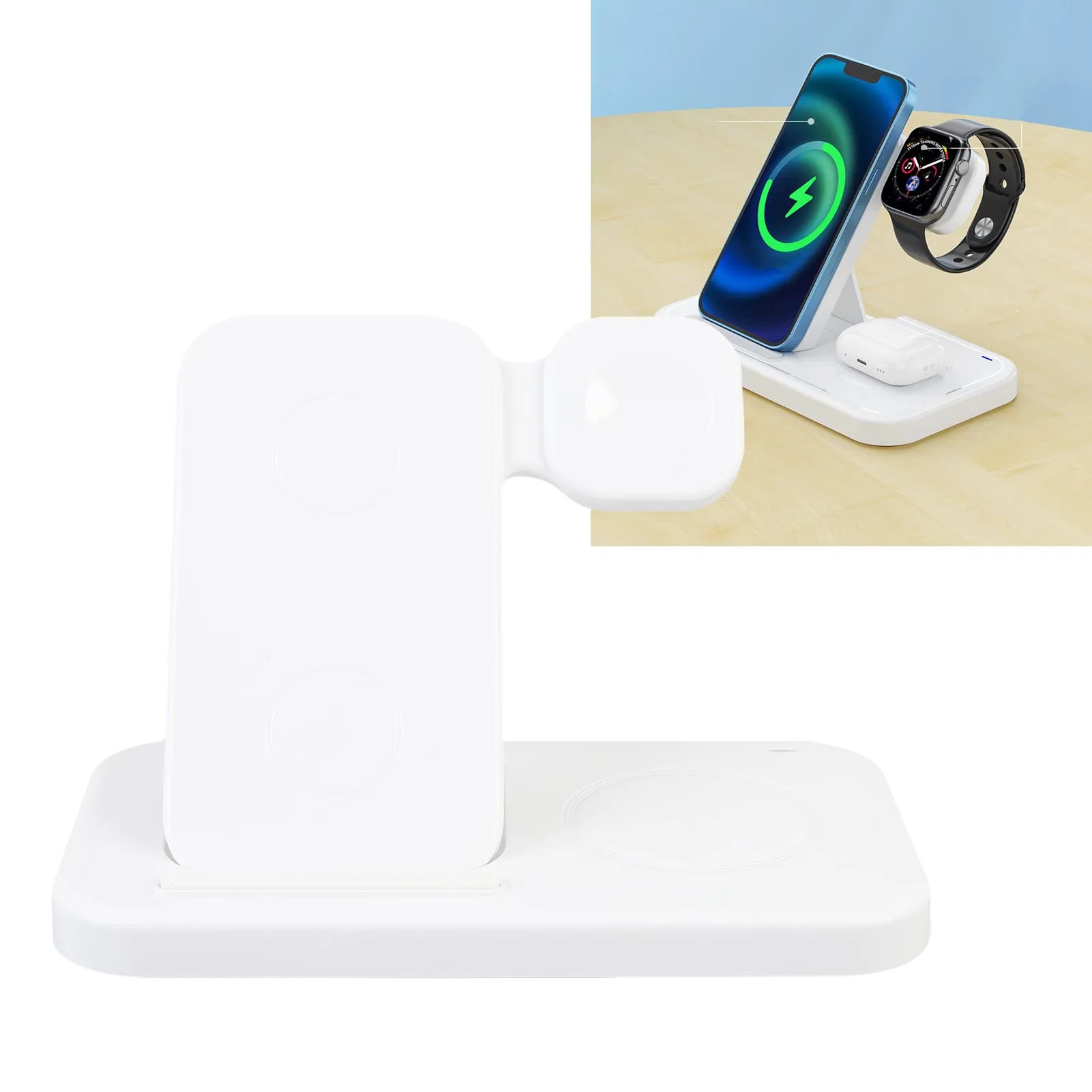 

Беспроводная зарядная станция 4 в 1, подходящая для IWatch, складная станция 15 Вт для телефона, наушников, беспроводная зарядная станция