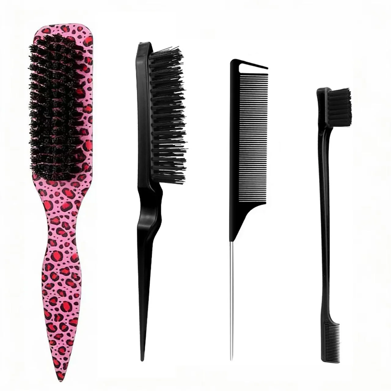 4-teiliges Borstenbürsten-Set für Glattes Haar, Elegante Pferdeschwänze & Dutt, Glättung von Babyhaaren, Fliegenden Haaren, Kantenkontrolle - Toupieren & Teasing – Detail 7