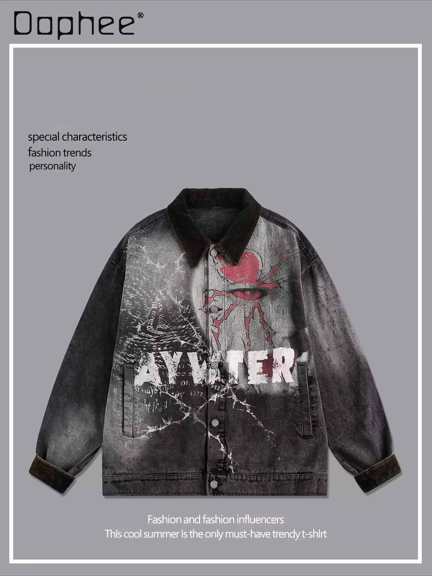 

2025 Spring and Autumn American Style Dark Graffiti Patchwork Denim Jacket Men's Loose Casual Black Letter Print Jacket
