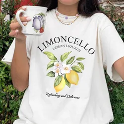 Limoncello Graphic Tops Lemon Letter Print T-shirt Short Sleeve Crew Neck Casual Tee Women Kawaii Streetwear Vintage Fruit Shirt