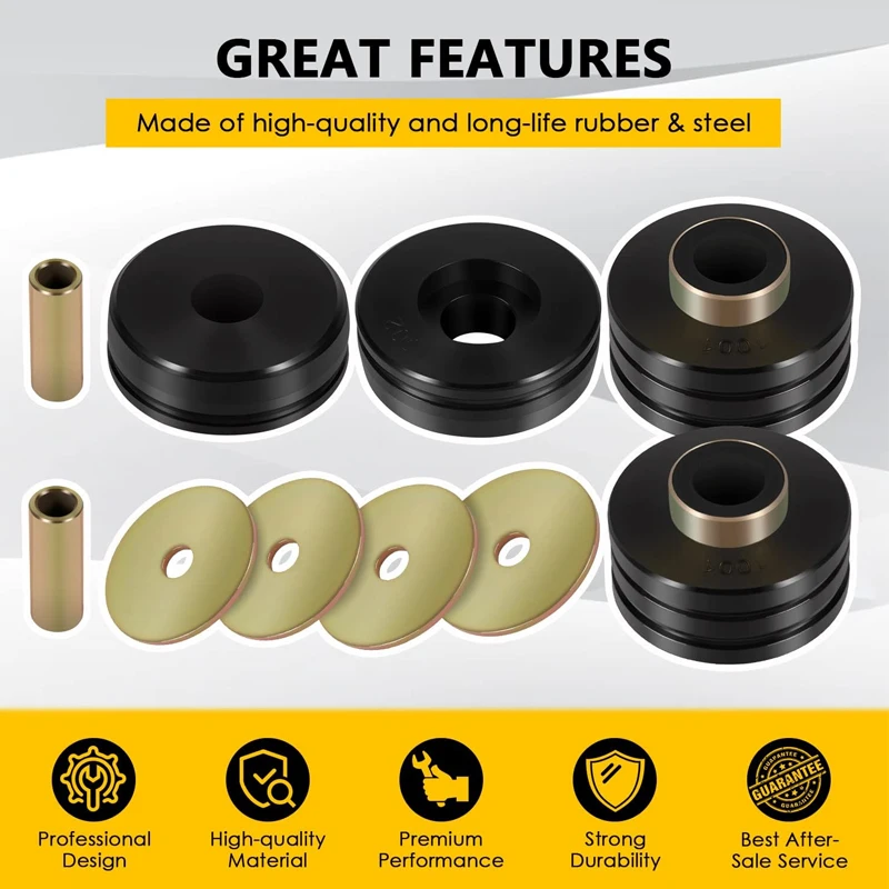 9.4102G Universal Polyurethane Body Mounts Bushings Isolators, Include 4 Plated Metal Washers, 2 Sleeves, 4 Body Mount Bushings