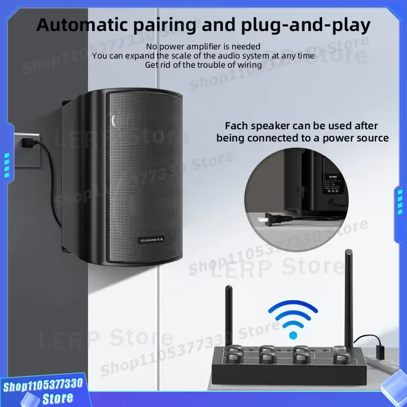Wireless Wall Mounted Speaker System for Commercial Spaces Shop Gym Restaurant Dance Studio Meeting Room Audio Set Commercial