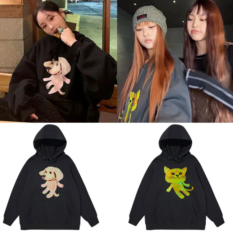 

Новая толстовка Newjeans Haerin: зимняя, свободная, хлопковая, с длинными рукавами, с принтом, удобная, в уличном стиле