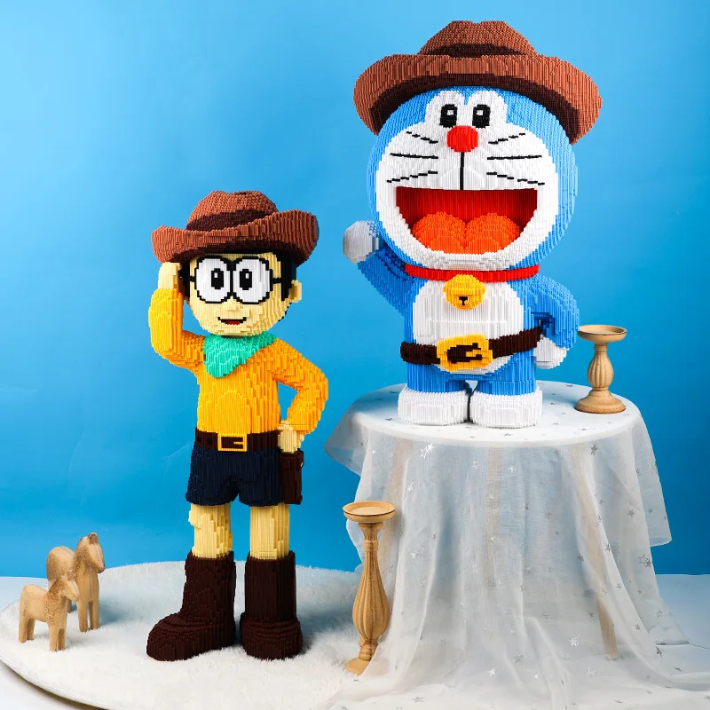 Big Doraemon COS The God Of Wealth Building Block Cartoon Blue Cat Model Assembled Magic Bricks Toy For Kids Birthday Gift