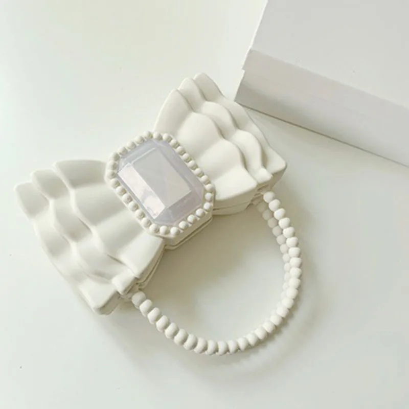 

Brands Bow Jelly Women Handbag Cute Beading Handle Clutch Sweet PVC Hand Bags and Purse Big Diamonds Evening Party Bags Lady INS