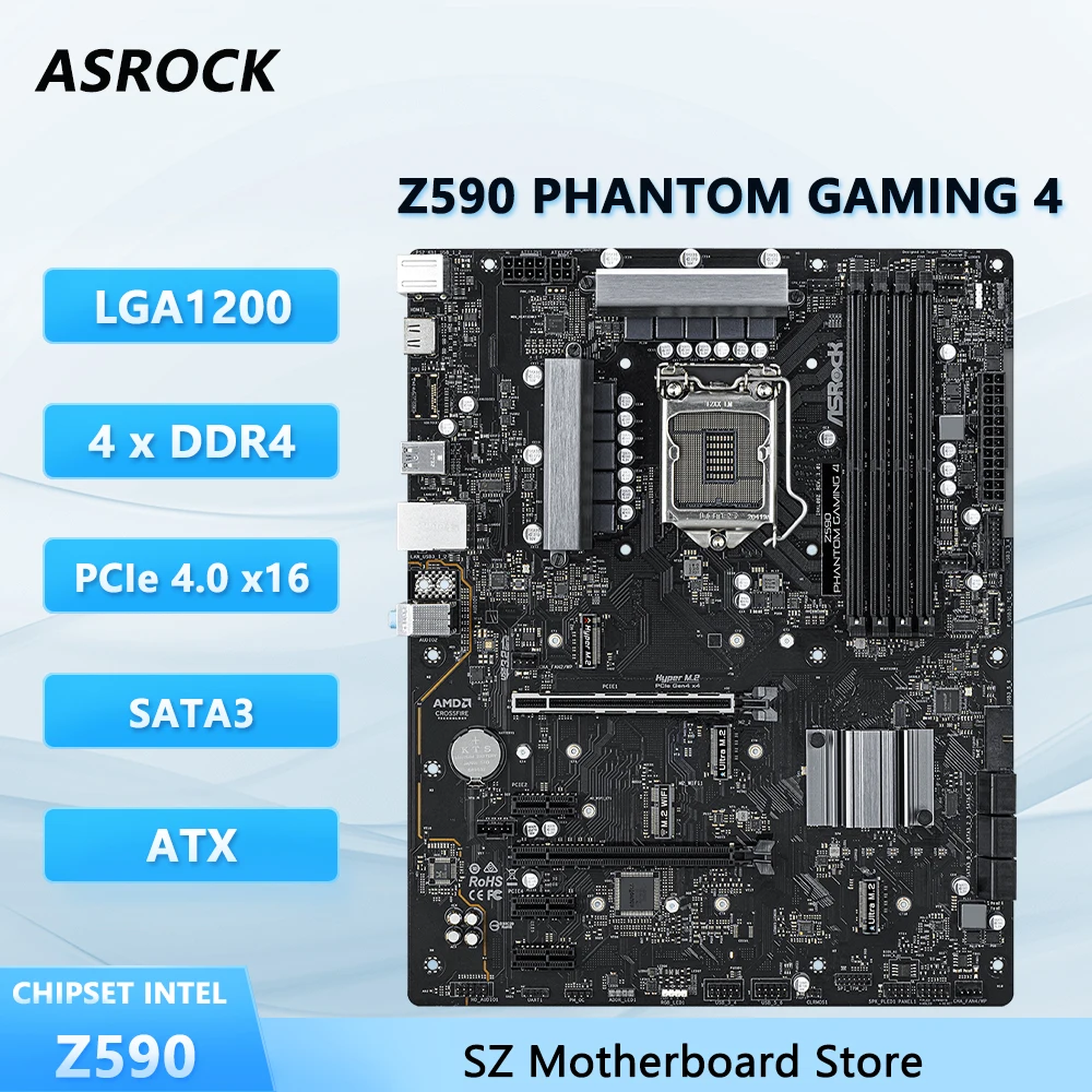 

ASROCK Z590 Phantom Gaming 4 LGA1200 Motherboard For i5-11600K i7-11700K i9-11900K i3-10100F DDR4 Z590 Gaming Mainboard ATX
